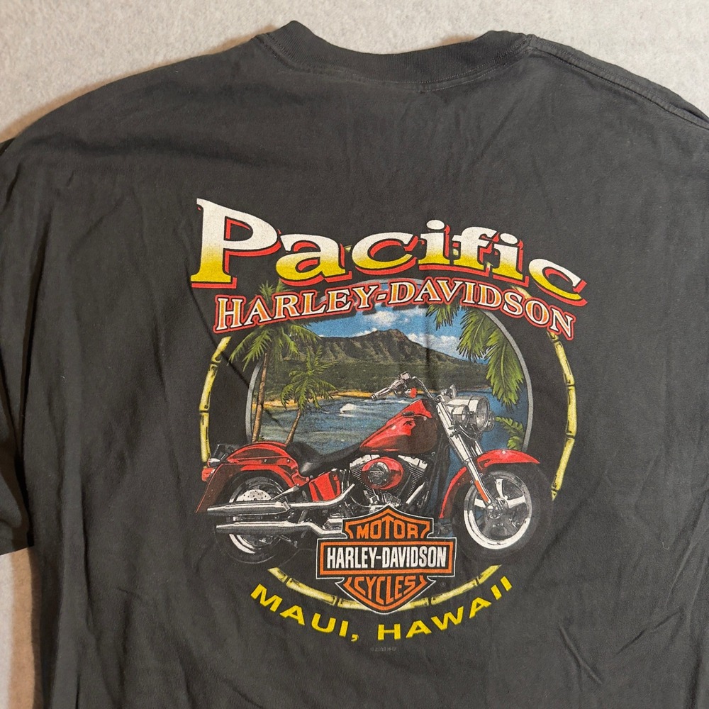 Vintage 2003 Harley Davidson Maui Hawaii T-Shirt Mens XL Black Eagle Pacific Y2K